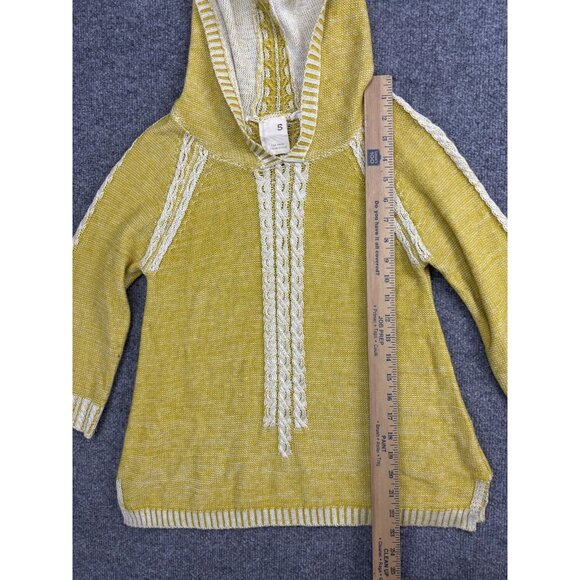 Far Away From Close Hooded Sweater Womens Small Yellow Knit Pullover Tunic Boho - Picture 4 of 7